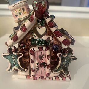 Blue Sky Gingerbread House with Red and Green Glitter Accents